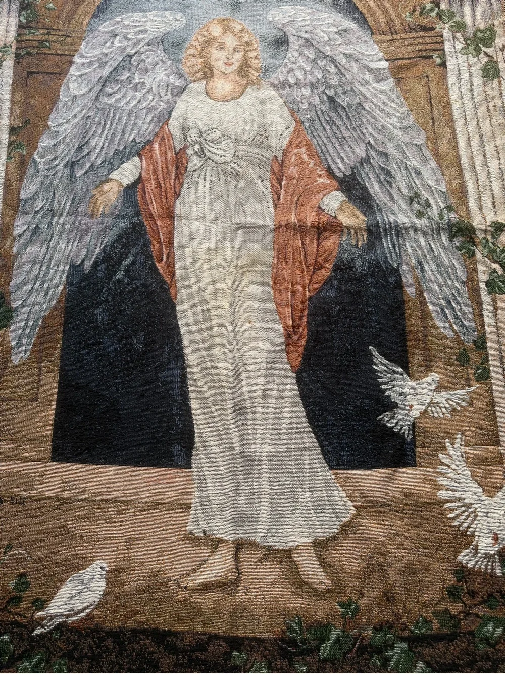 Vintage Lena Liu Angel of Light Woven Tapestry Throw Blanket Cotton